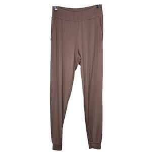 Commando High Waisted Ribbed Knit Jogger Sweatpants Tan SMALL Pockets Pull On